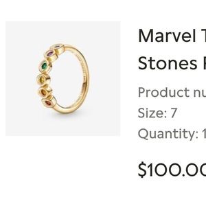 Pandora Marvel The Avengers Infinity Stones Ring Size 7